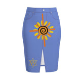 The Ascension Sun-Spiral Denim Midi Skirt