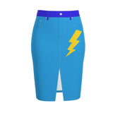 Divine Lightning: She Shocks the World Denim Midi Skirt