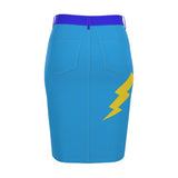 Divine Lightning: She Shocks the World Denim Midi Skirt